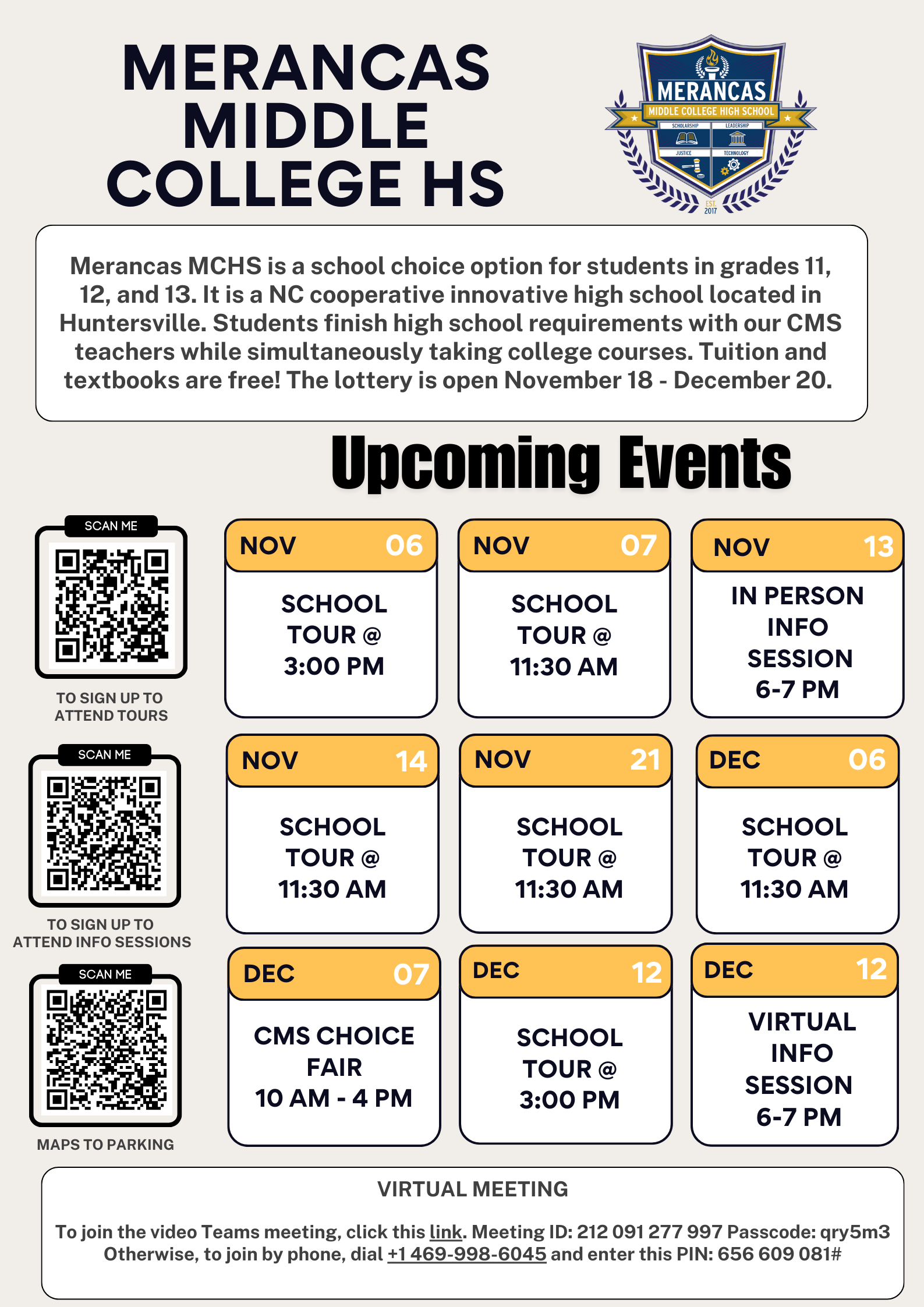  School Tours & Info Sessions